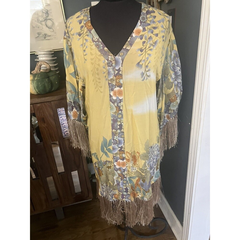 Womens For Love Bell Kimono Fringe Dress With Leopard Bell Sleeve Flapper M